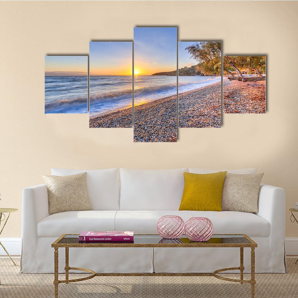 Beach In Greece With Tamarisk Tree - Nature 5 Panel Canvas Art Wall Decor Beach In Greece With Tamarisk Tree - Nature 5 Panel Canvas Art Wall Decor