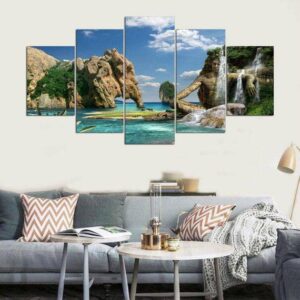 Beach Large Fantasy Island - Nature 5 Panel Canvas Art Wall Decor