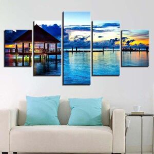 Beach Maldives 1 - Nature 5 Panel Canvas Art Wall Decor