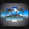 Beach Paradise Hammock Ocean - Nature 5 Panel Canvas Art Wall Decor