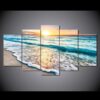 Beach Rolling Wave Seascape And Sunset Nature And Ocean - 5 Panel Canvas Art Wall Decor