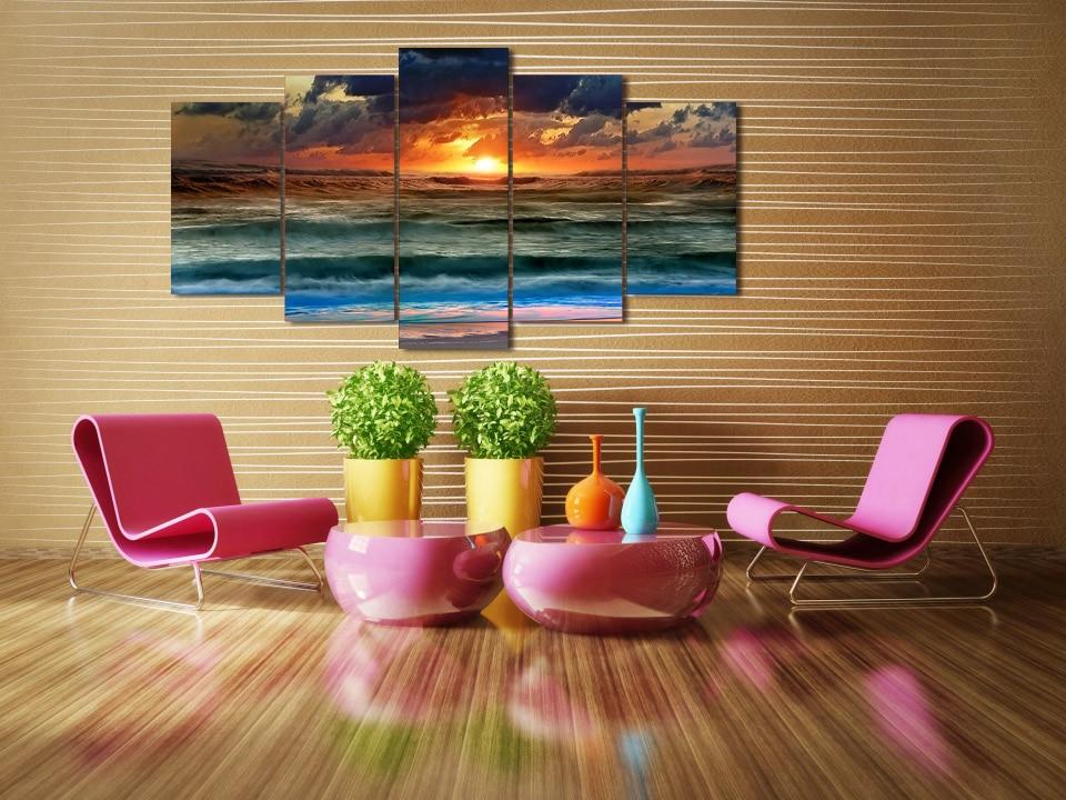 Beach Sea 1 - Nature 5 Panel Canvas Art Wall Decor Beach Sea 1 - Nature 5 Panel Canvas Art Wall Decor