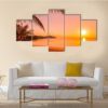 Beach Sea And Ocean At Sunrise Time - Nature 5 Panel Canvas Art Wall Decor
