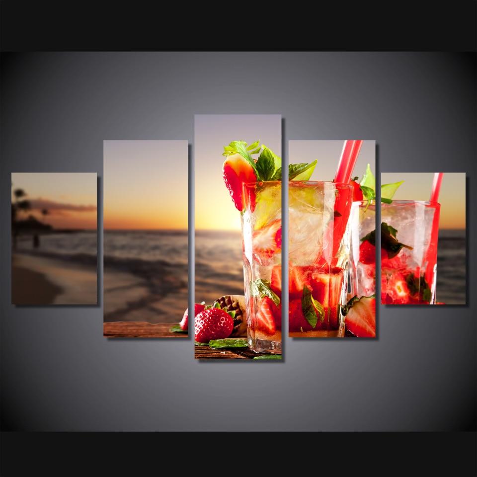 Beach Sea Drinks Cocktails - Wine 5 Panel Canvas Art Wall Decor Beach Sea Drinks Cocktails - Wine 5 Panel Canvas Art Wall Decor
