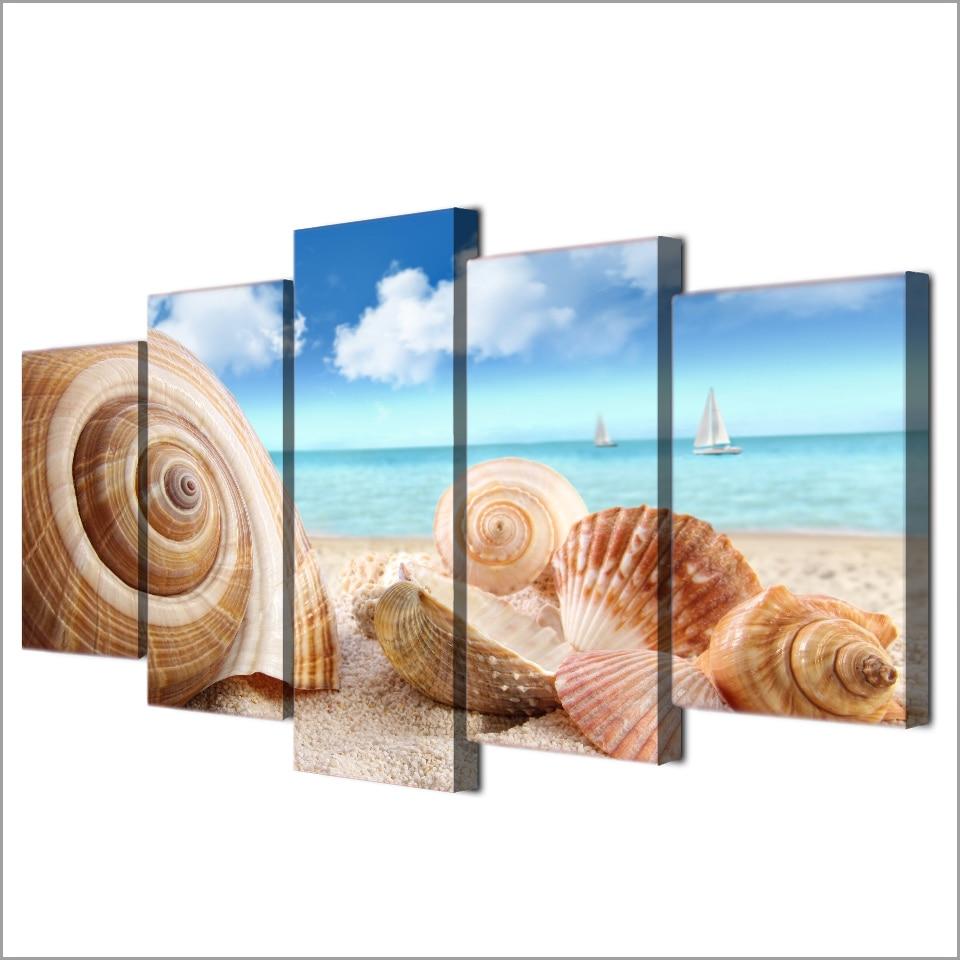 Beach Sea Shells Conch - Space 5 Panel Canvas Art Wall Decor Beach Sea Shells Conch - Space 5 Panel Canvas Art Wall Decor