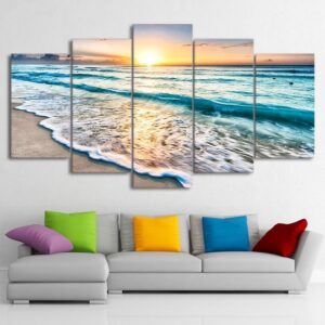 Beach Sunrise - Ocean 5 Panel Canvas Art Wall Decor