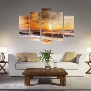 Beach Sunset 3 - Nature 5 Panel Canvas Art Wall Decor