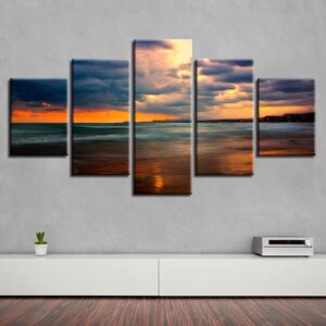 Beach Sunset 5 - Space 5 Panel Canvas Art Wall Decor