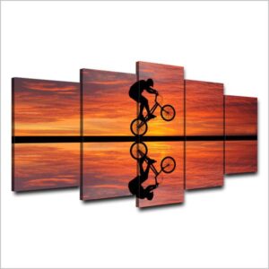 Beach Sunset Bike Cycling - Sport 5 Panel Canvas Art Wall Decor