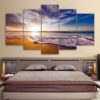 Beach Sunset Sea Waves - Nature 5 Panel Canvas Art Wall Decor