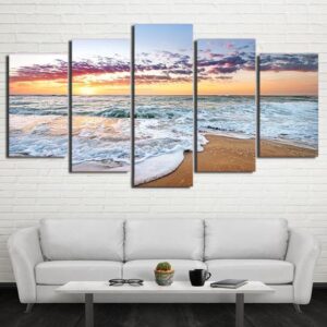 Beach Sunset - Space 5 Panel Canvas Art Wall Decor