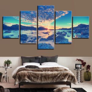 Beach Wave Reef Stones - Space 5 Panel Canvas Art Wall Decor