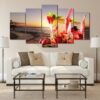 Beach With Cocktails - Wine 5 Panel Canvas Art Wall Decor