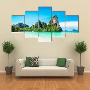 Beach With High Mountains - Nature 5 Panel Canvas Art Wall Decor