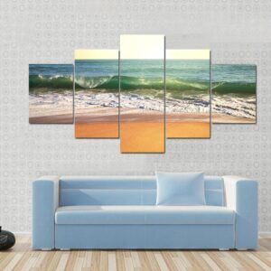 Beach With Smooth Ocean - Nature 5 Panel Canvas Art Wall Decor