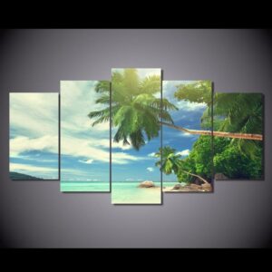 Beach palm beach clouds - Nature 5 Panel Canvas Art Wall Decor