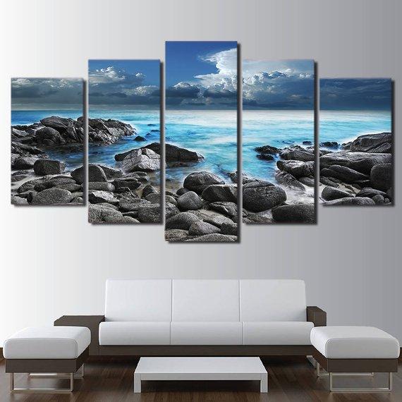 Beach water 2 - Nature 5 Panel Canvas Art Wall Decor Beach water 2 - Nature 5 Panel Canvas Art Wall Decor