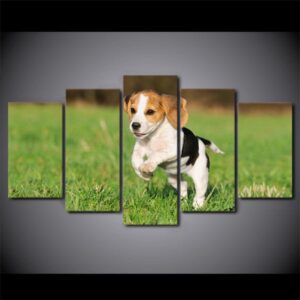 Beagle Dog Puppy Playing - Animal 5 Panel Canvas Art Wall Decor