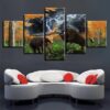 Bear And Bull - Abstract Animal 5 Panel Canvas Art Wall Decor