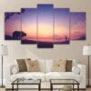 Bear And Deer Watch The Sunrise - Nature 5 Panel Canvas Art Wall Decor