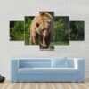 Bear Moving In The Forest - Animal 5 Panel Canvas Art Wall Decor