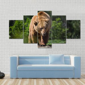Bear Moving In The Forest - Animal 5 Panel Canvas Art Wall Decor