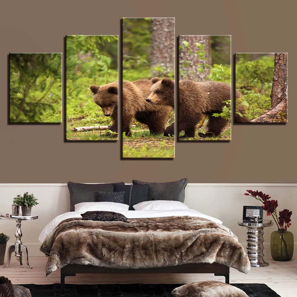 Bear Restaurant Forest - Animal 5 Panel Canvas Art Wall Decor Bear Restaurant Forest - Animal 5 Panel Canvas Art Wall Decor