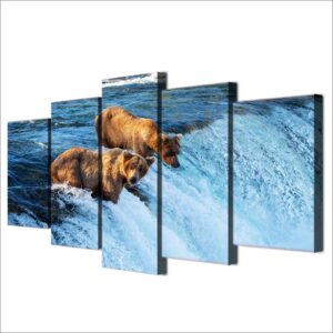 Bear River 1 - Animal 5 Panel Canvas Art Wall Decor