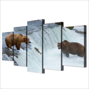 Bear River - Animal 5 Panel Canvas Art Wall Decor