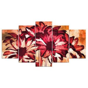 Beautiful Abstract Flower Floral - Abstract 5 Panel Canvas Art Wall Decor