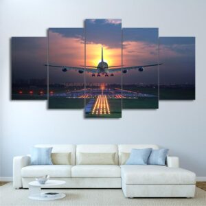 Beautiful Airplane Sunset - Aircraft 5 Panel Canvas Art Wall Decor