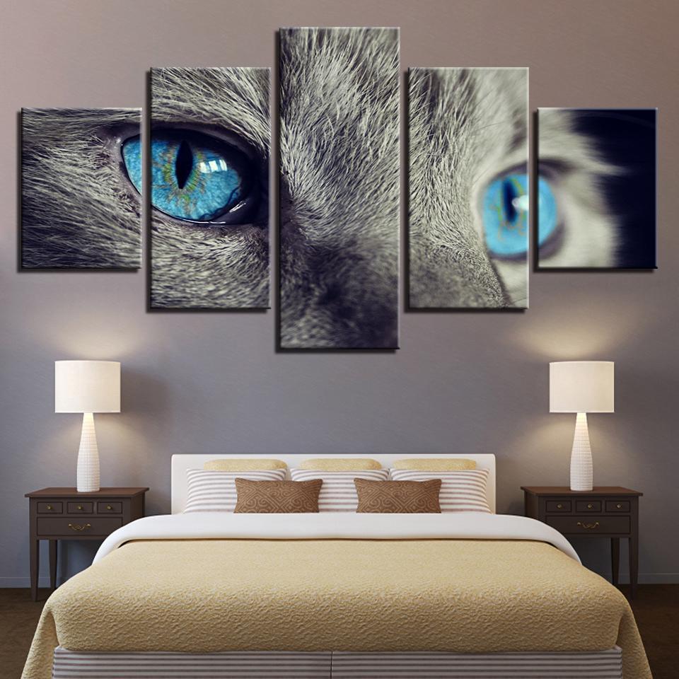 Beautiful Animal Blue Eyes Cat - Animal 5 Panel Canvas Art Wall Decor Beautiful Animal Blue Eyes Cat - Animal 5 Panel Canvas Art Wall Decor