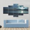 Beautiful Beach At Twilight Time With Moon In The Sky - Nature 5 Panel Canvas Art Wall Decor