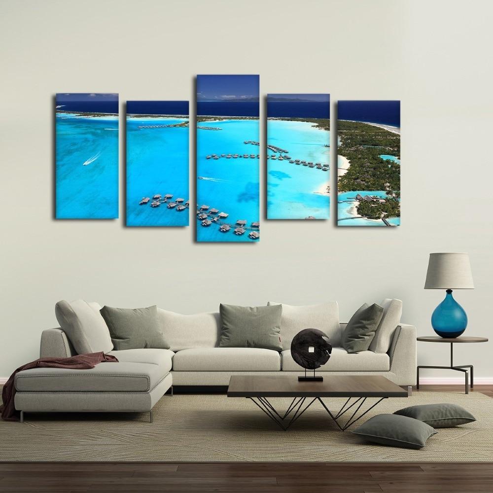 Beautiful Bora Bora Green Trees - Space 5 Panel Canvas Art Wall Decor Beautiful Bora Bora Green Trees - Space 5 Panel Canvas Art Wall Decor