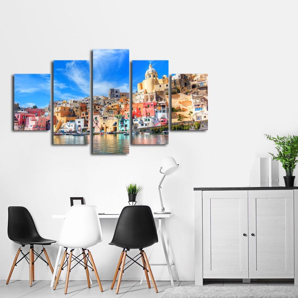 Beautiful Buildings Blue Sky White Cloud - Nature 5 Panel Canvas Art Wall Decor Beautiful Buildings Blue Sky White Cloud - Nature 5 Panel Canvas Art Wall Decor