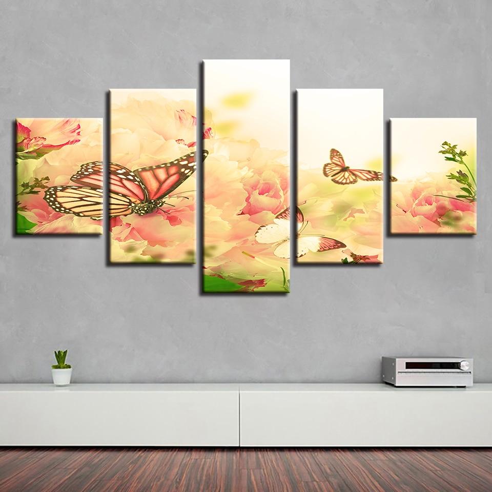 Beautiful Butterfly Flying - Nature 5 Panel Canvas Art Wall Decor Beautiful Butterfly Flying - Nature 5 Panel Canvas Art Wall Decor