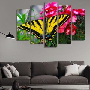 Beautiful Butterfly View - Animal 5 Panel Canvas Art Wall Decor