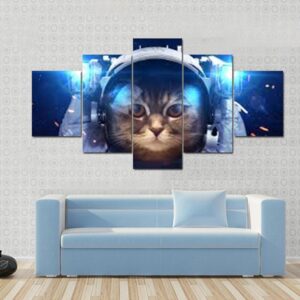 Beautiful Cat In Outer Space - Animal 5 Panel Canvas Art Wall Decor