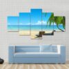Beautiful Chairs On Idyllic Tropical White Sand Beach - Nature 5 Panel Canvas Art Wall Decor