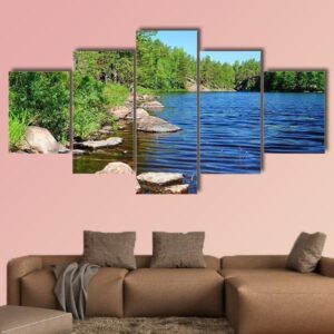 Beautiful Forest Lake In Finland - Nature 5 Panel Canvas Art Wall Decor