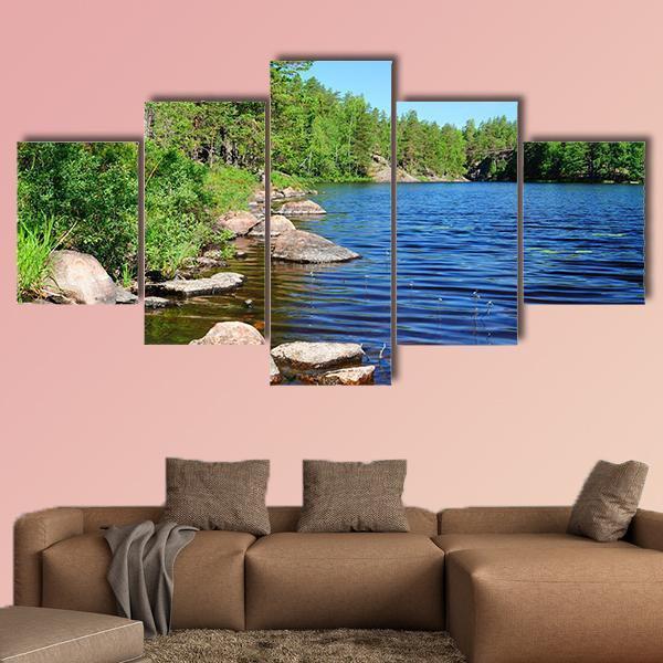 Beautiful Forest Lake In Finland - Nature 5 Panel Canvas Art Wall Decor Beautiful Forest Lake In Finland - Nature 5 Panel Canvas Art Wall Decor