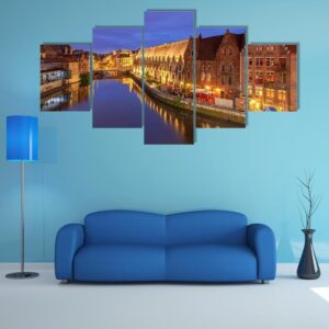 Beautiful Ghent City Embankment At Sunset - Nature 5 Panel Canvas Art Wall Decor