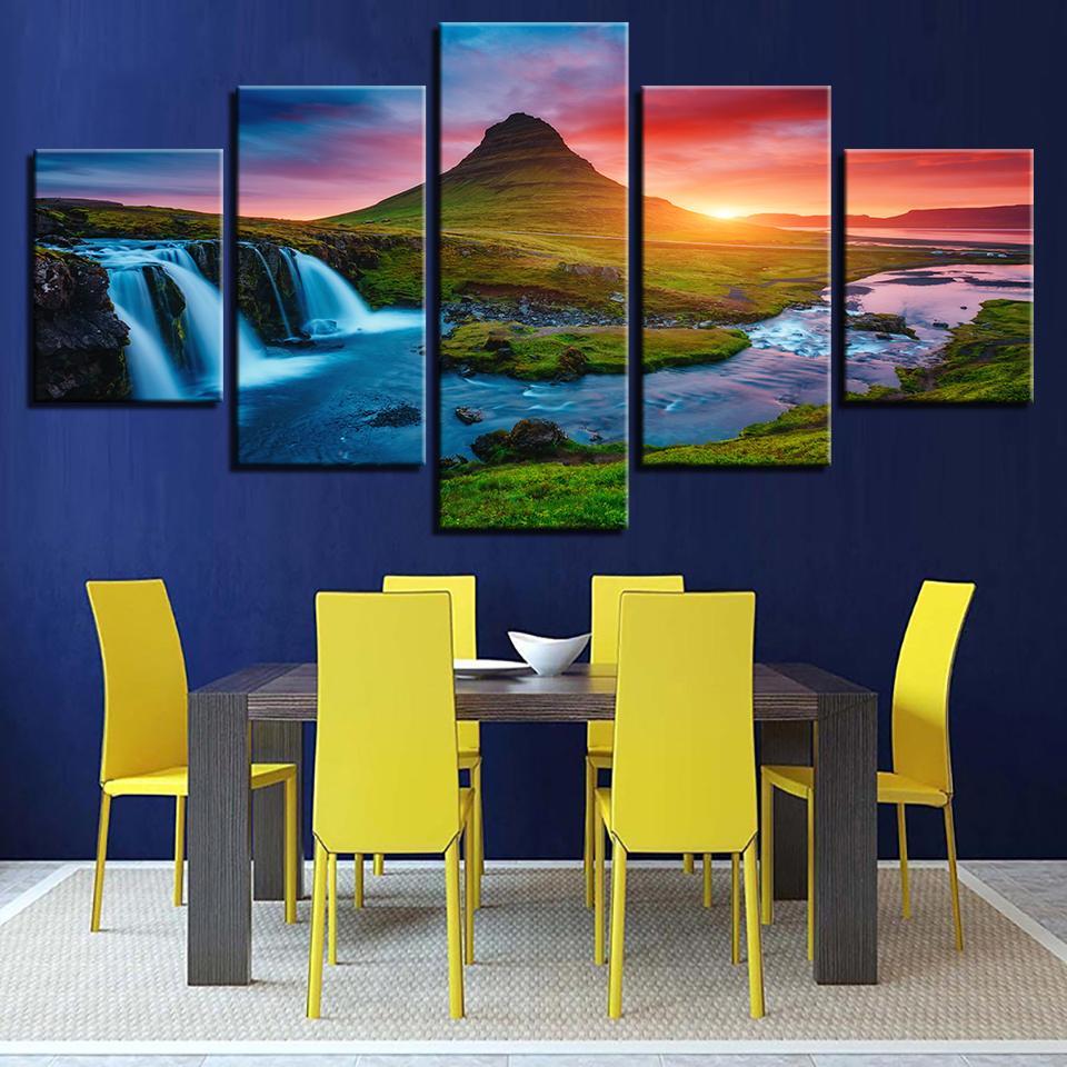 Beautiful Iceland Waterfall - Nature 5 Panel Canvas Art Wall Decor Beautiful Iceland Waterfall - Nature 5 Panel Canvas Art Wall Decor