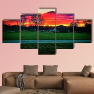 Beautiful Indiana Sunset In Mid June - Nature 5 Panel Canvas Art Wall Decor