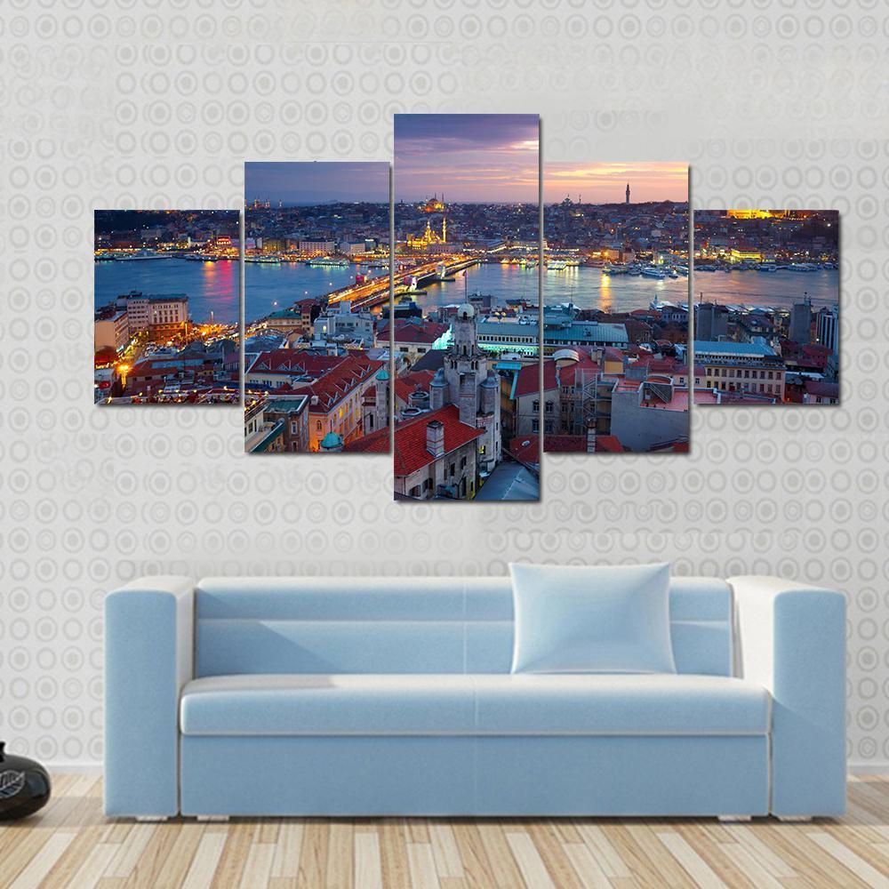Beautiful Istanbul Sunset Panorama - Nature 5 Panel Canvas Art Wall Decor Beautiful Istanbul Sunset Panorama - Nature 5 Panel Canvas Art Wall Decor