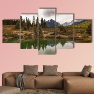 Beautiful Lake In Jonston Canyon - Nature 5 Panel Canvas Art Wall Decor