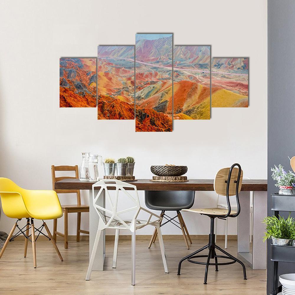 Beautiful Landscape Of Rainbow Mountains At Zhangye In China - Nature 5 Panel Canvas Art Wall Decor Beautiful Landscape Of Rainbow Mountains At Zhangye In China - Nature 5 Panel Canvas Art Wall Decor