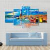 Beautiful Lighthouse And Boats On - Nature 5 Panel Canvas Art Wall Decor