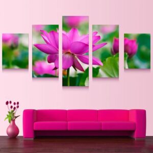Beautiful Lotus Flower - Nature 5 Panel Canvas Art Wall Decor