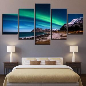 Beautiful Northern Lights - Nature 5 Panel Canvas Art Wall Decor
